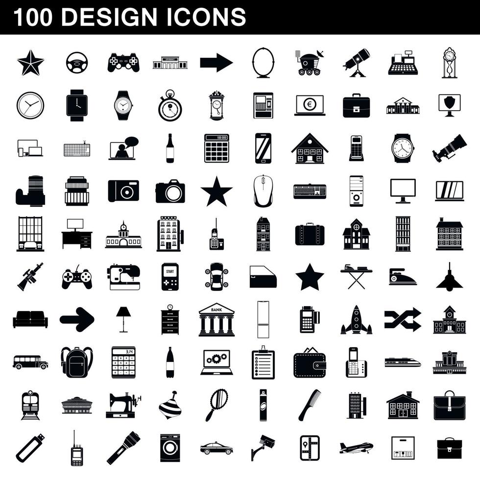 100 design icons set, simple style vector