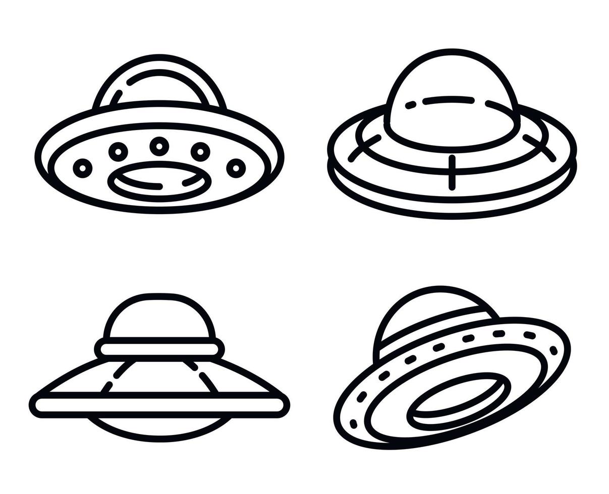 UFO icons set, outline style vector