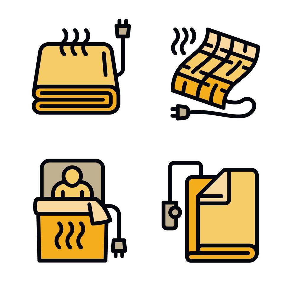 Electric blanket icons set, outline style vector