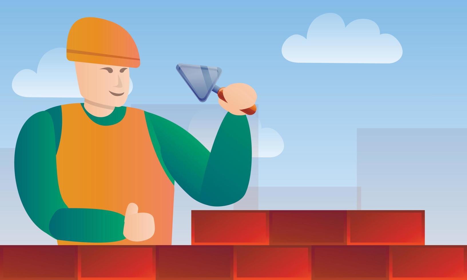 Masonry worker tools concept banner, cartoon style vector