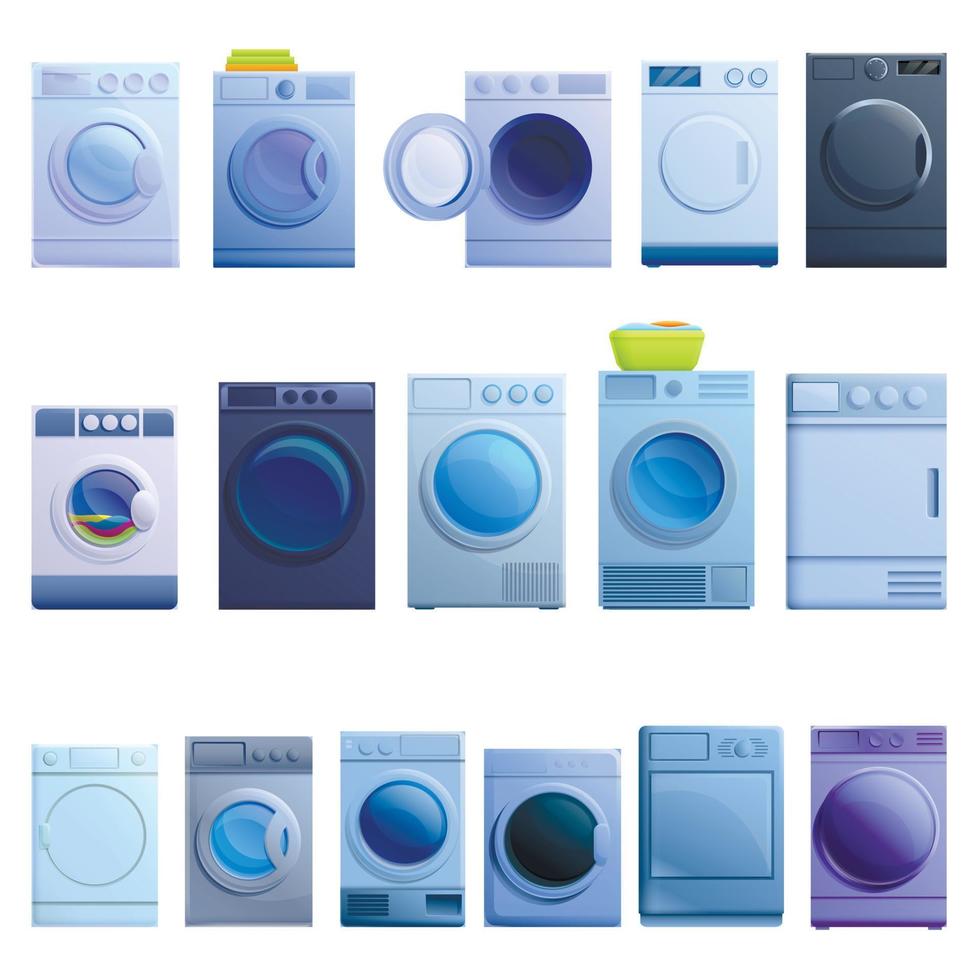 Conjunto de iconos de secadora, estilo de dibujos animados vector