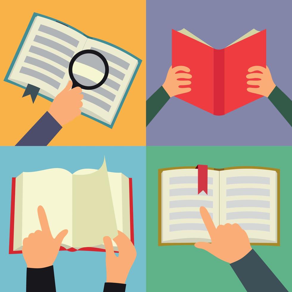 Reading book flat icon set vector