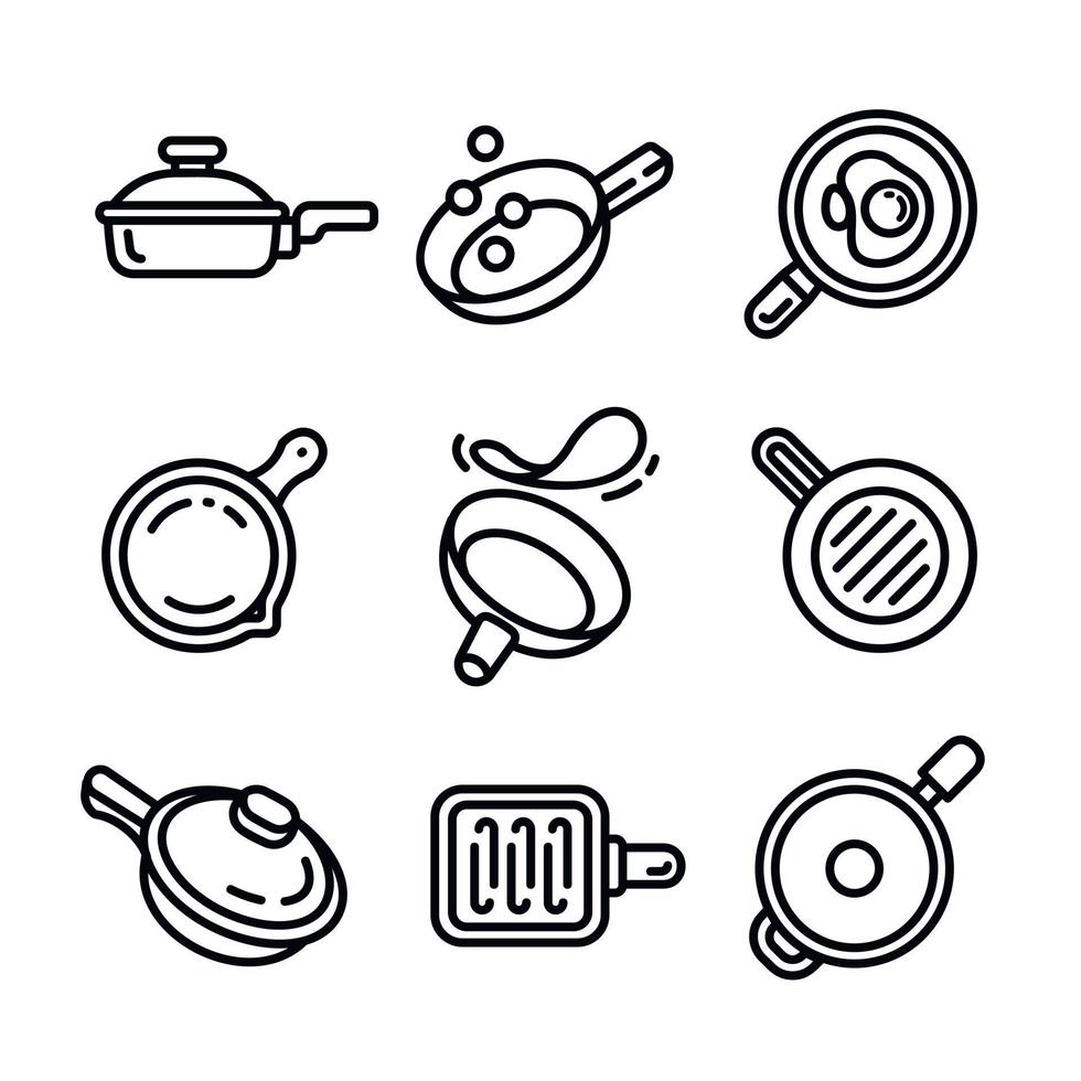 Griddle icon set, outline style vector