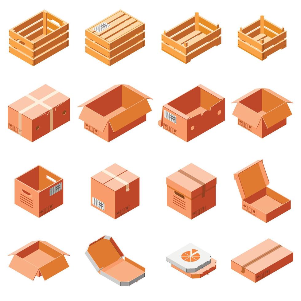 Packing box icon set, isometric 3d style vector