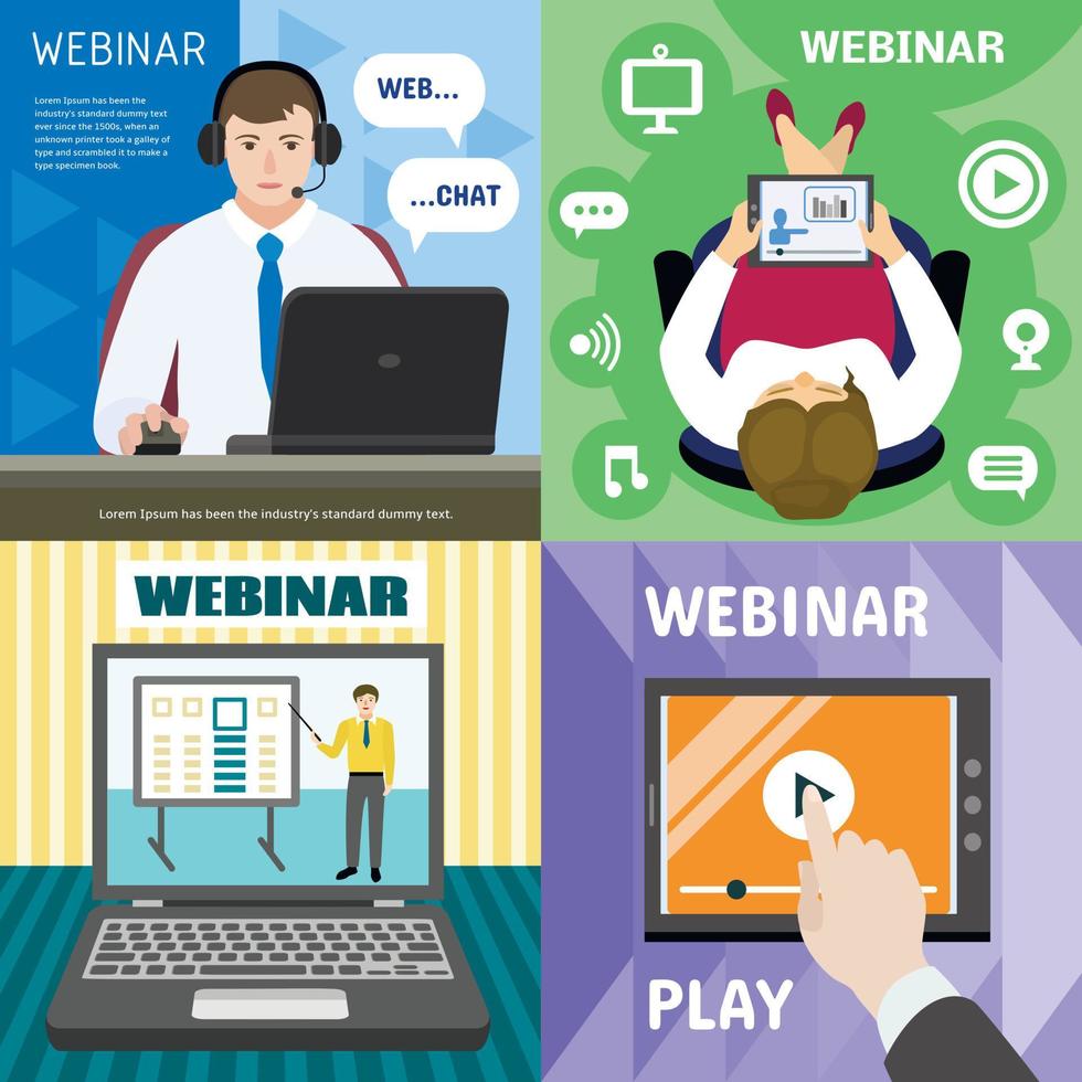 Webinar banner set, flat style vector