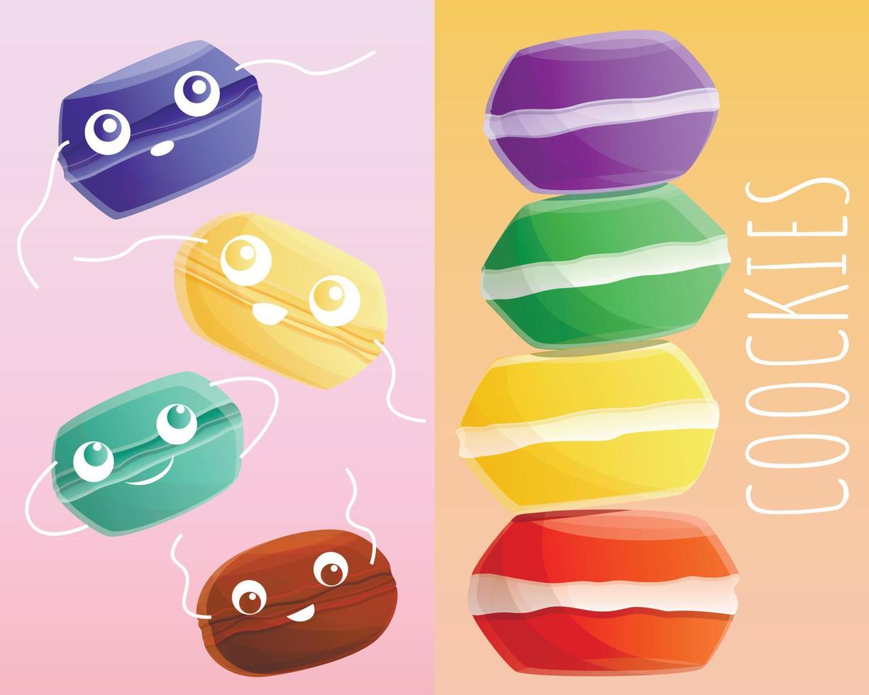 Sweet macarons banner set, cartoon style vector