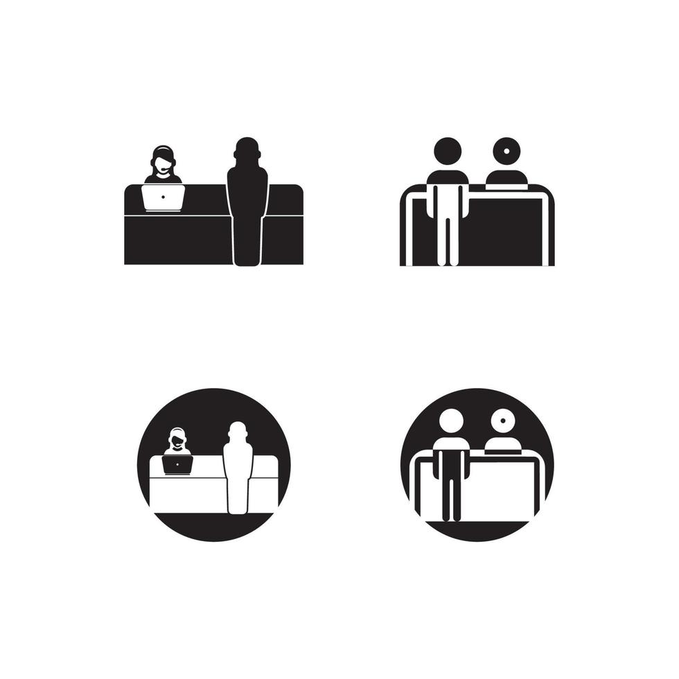 vector de escritorio de registro, icono de escritorio de servicio al cliente, diseño de ilustración simple de escritorio de mostrador de boletos