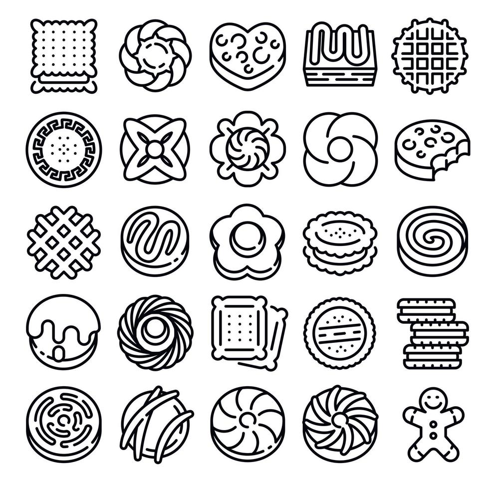 Biscuit icons set, outline style vector