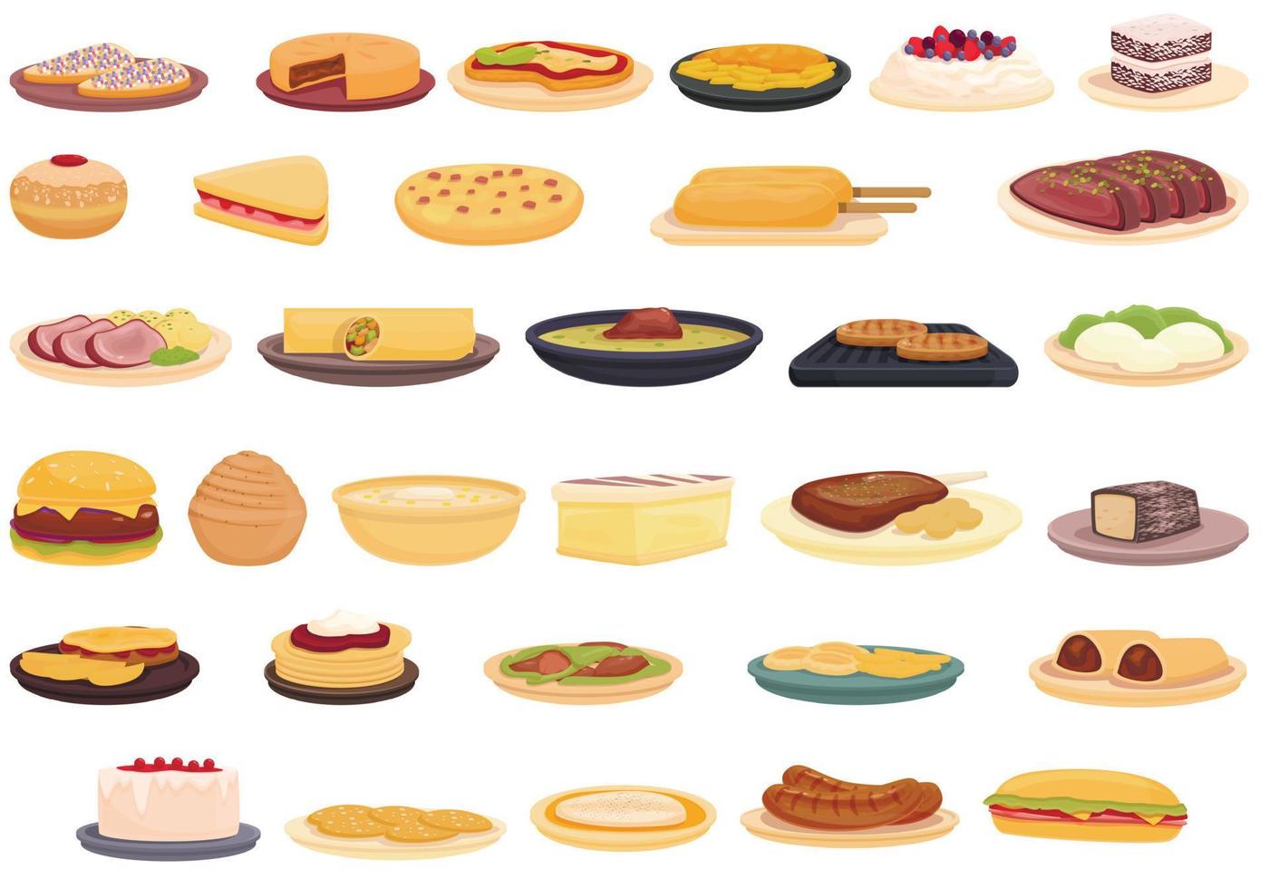 Australian cuisine icons set cartoon vector. Cake breakfast vector
