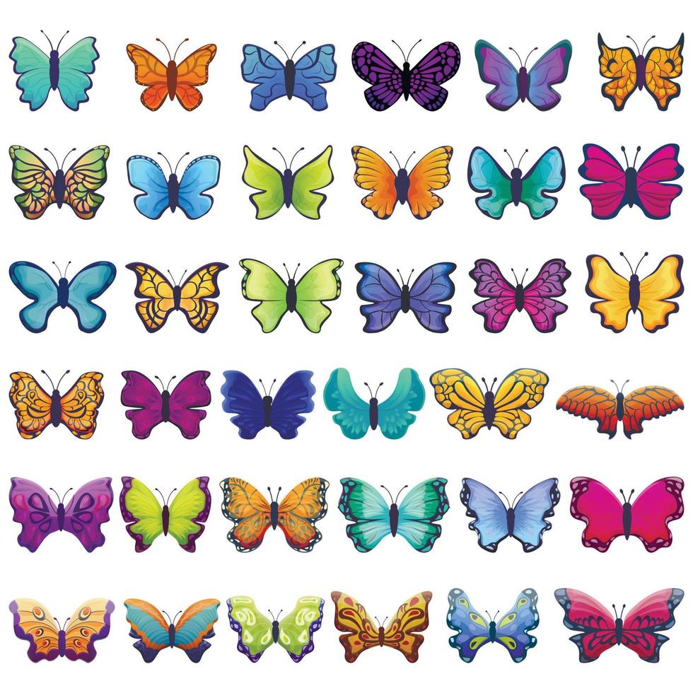 Butterfly icons set, cartoon style vector