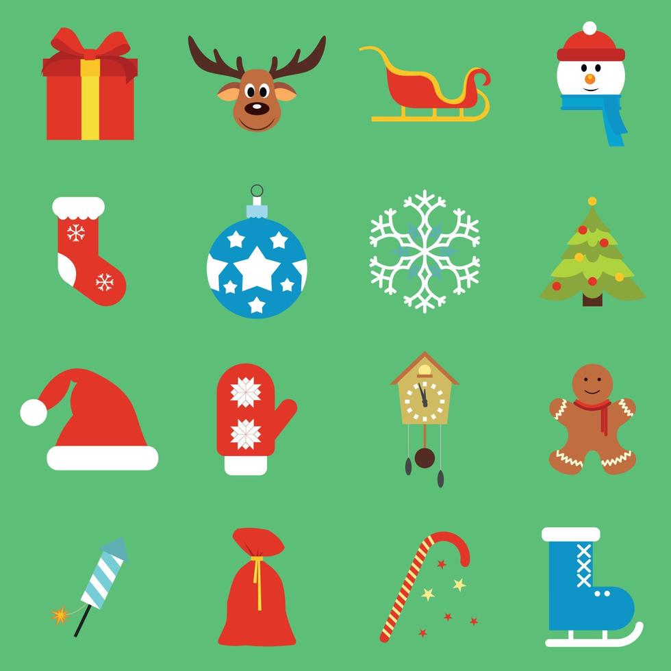 16 iconos planos de navidad set vector