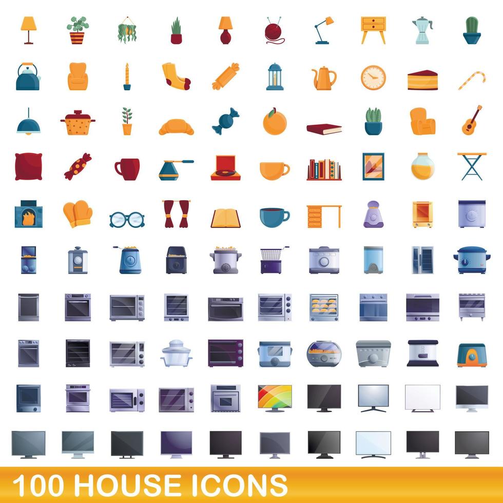 100 casa, conjunto de iconos de estilo de dibujos animados vector