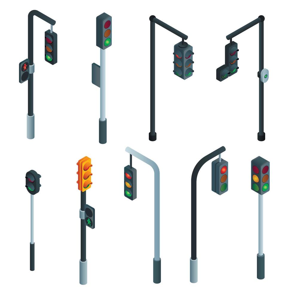Traffic lights icons set, isometric style vector