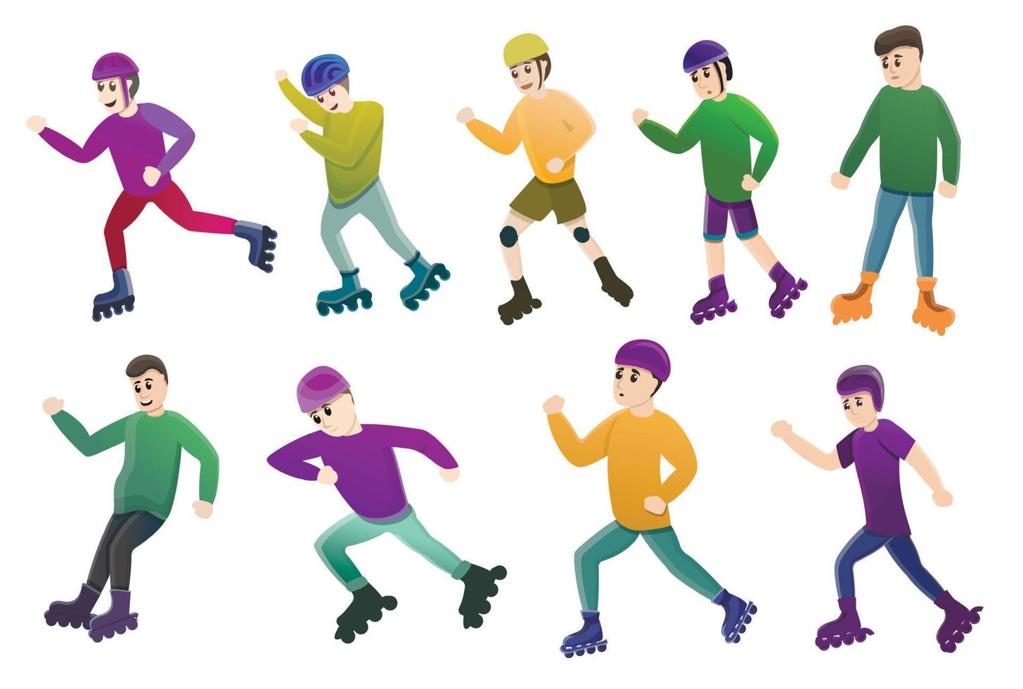 Inline skates icons set, cartoon style vector