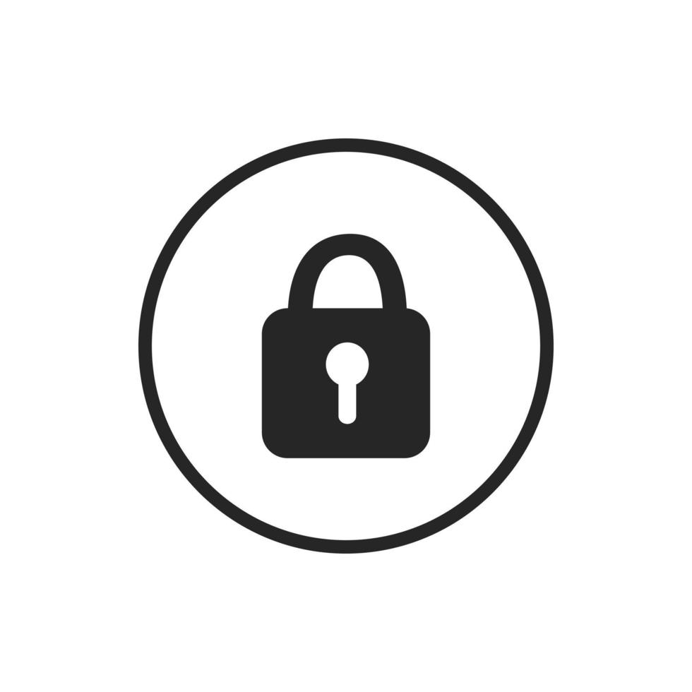 Lock icon black and white in circle on a white background. vector