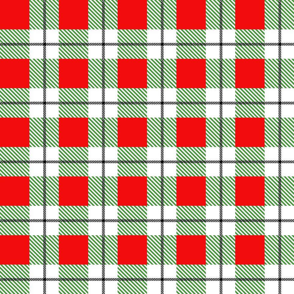 Tartan plaid pattern red,  green and black line alternating rectangles of fabric red background. vector