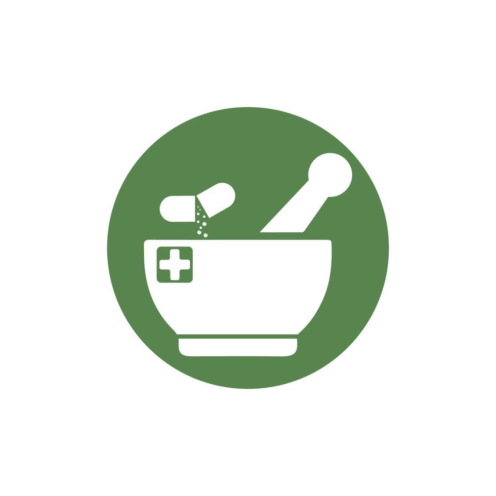 icono de farmacia , símbolo de farmacia a base de hierbas , plantilla de diseño de ilustración vectorial de mortero y mortero vector