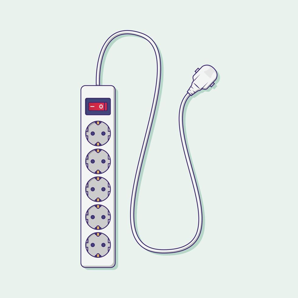 Power Strip Vector Icon Illustration with Outline for Design Element, Clip Art, Web, Landing page, Sticker, Banner. Flat Cartoon Style