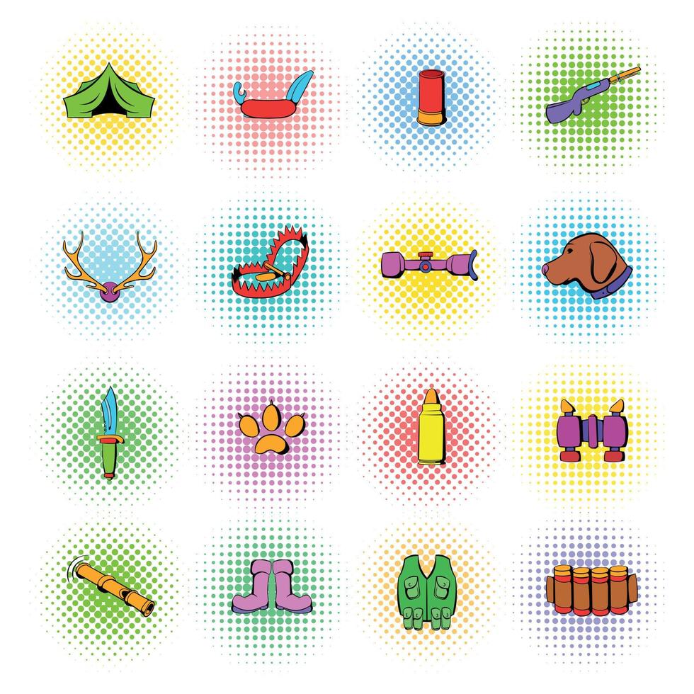 iconos de juego de caza, estilo comics vector