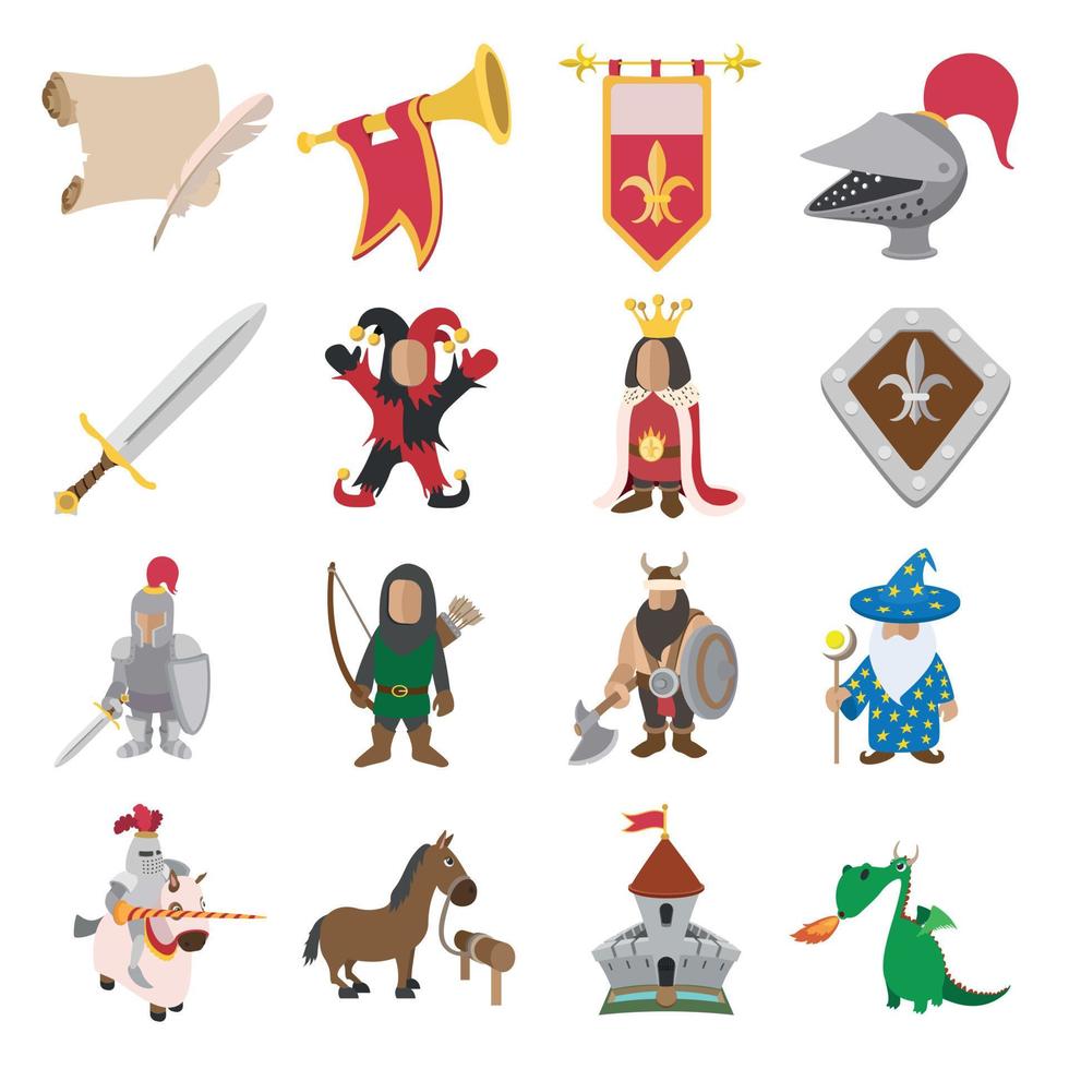 Medieval cartoon icons set vector