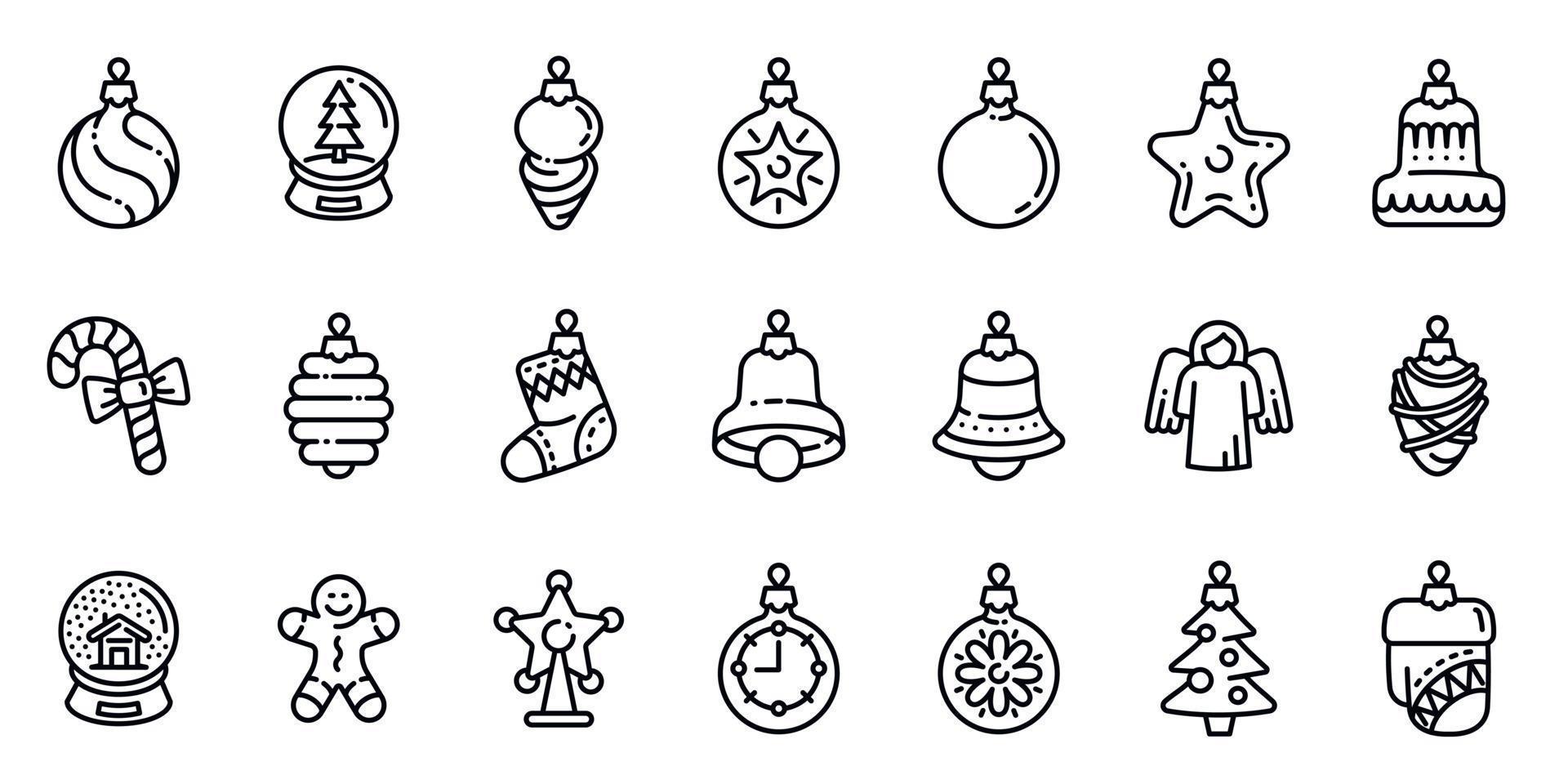 conjunto de iconos de juguetes de árbol de navidad, estilo de contorno vector