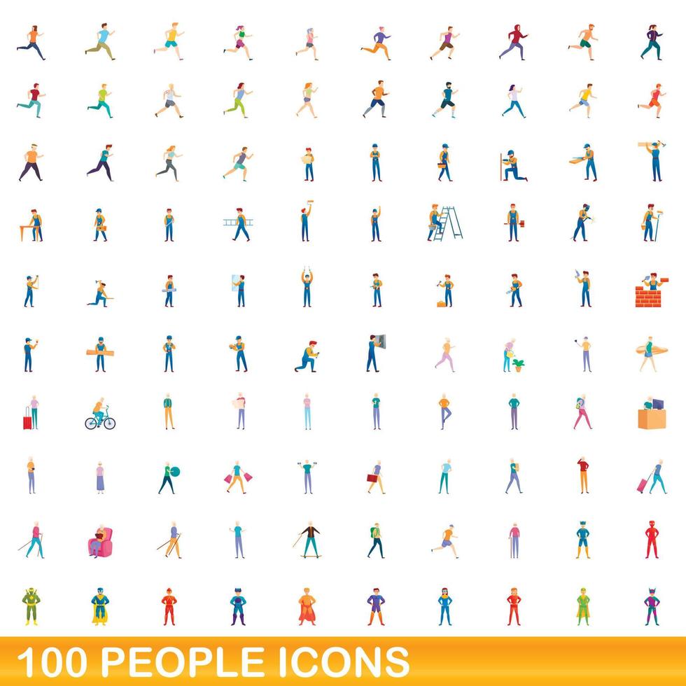 100 personas, conjunto de iconos de estilo de dibujos animados vector