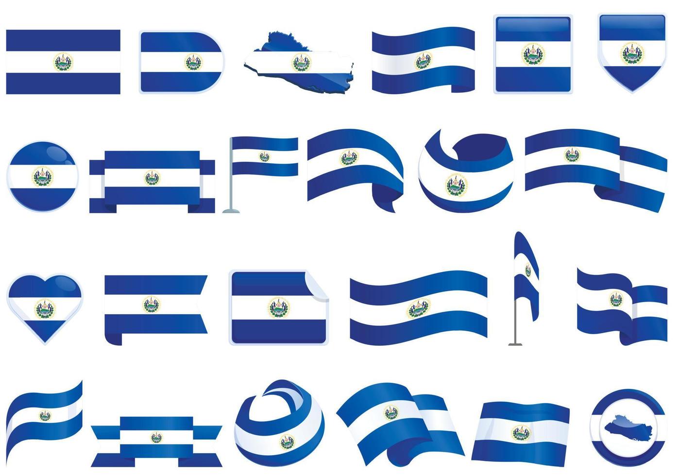 los iconos de el salvador establecen el vector de dibujos animados. Bandera del país