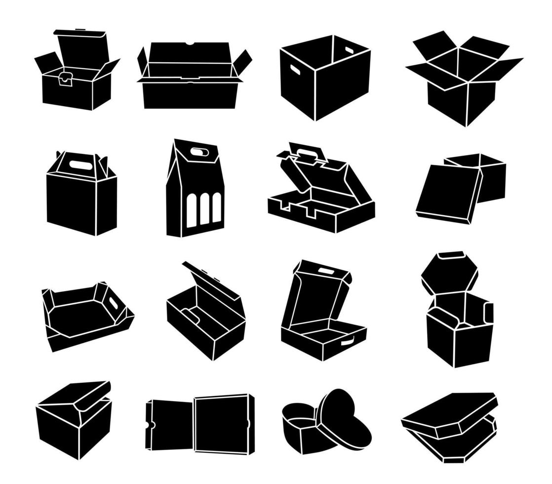 Conjunto de iconos de cajas de diferentes formas, estilo simple vector