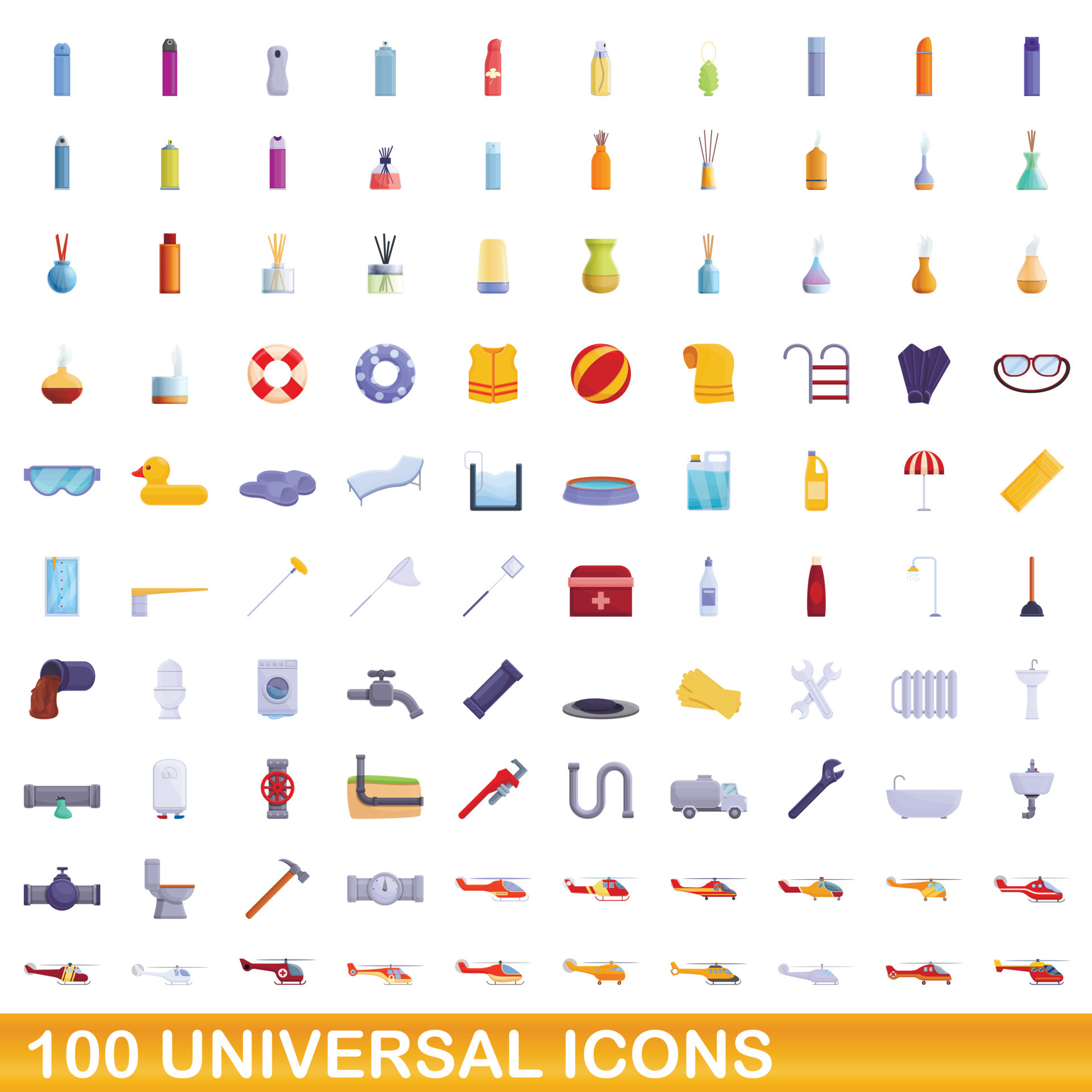 100 universal icons set, cartoon style 8866403 Vector Art at Vecteezy