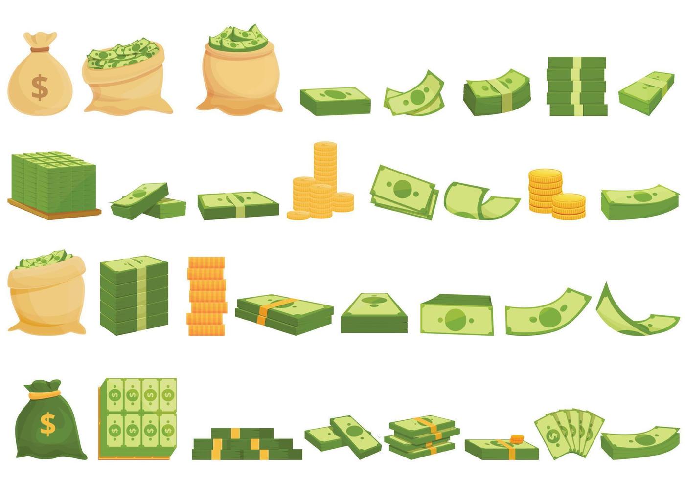 Bank cash icons set, cartoon style vector