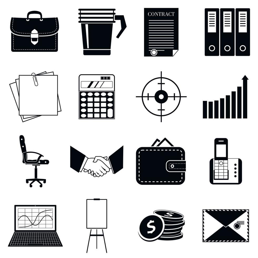 Business and office work icons set, simple style vector