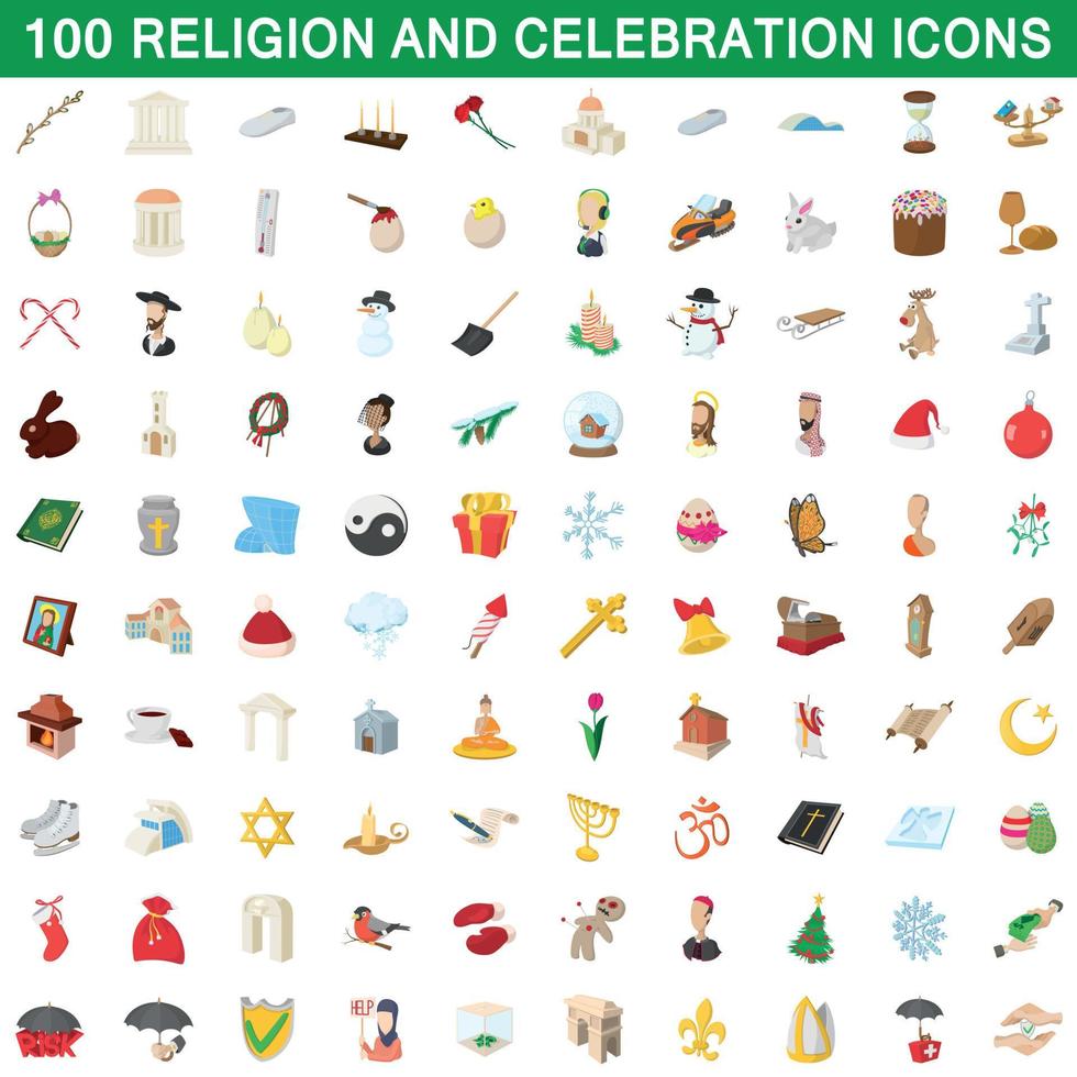 100 iconos de religión y celebración establecidos vector