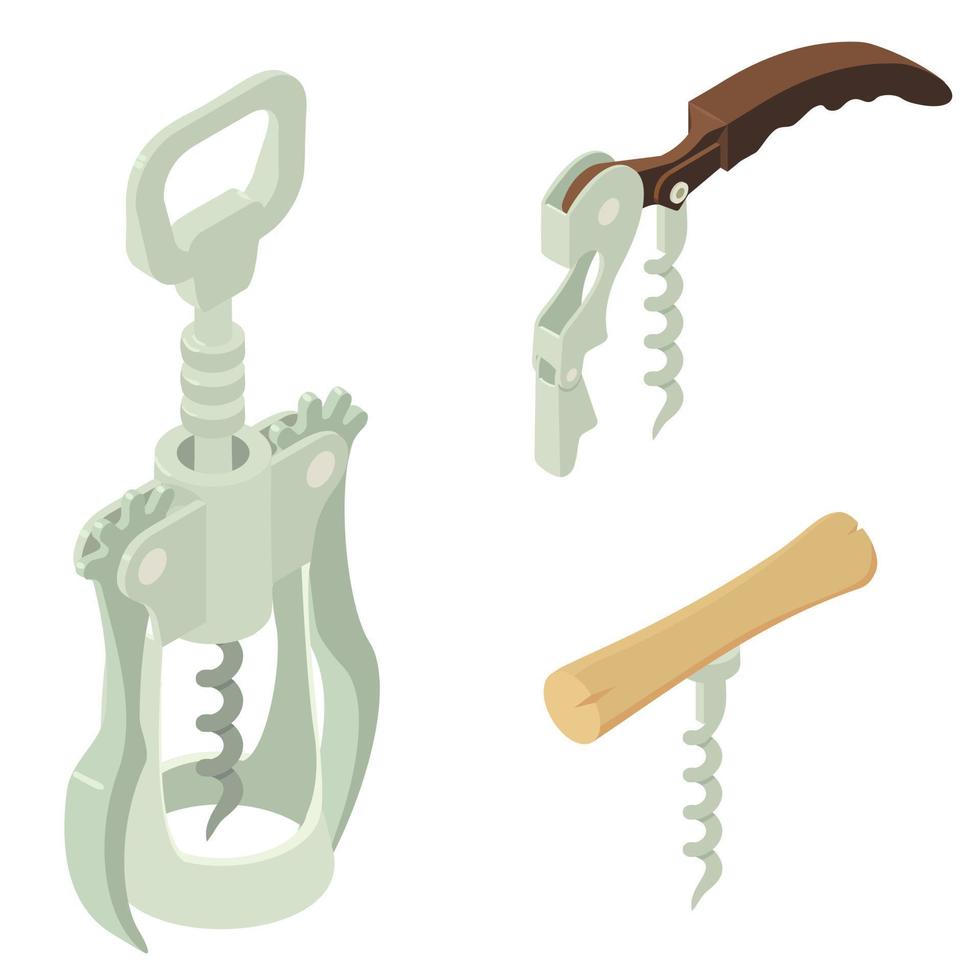 Corkscrew icons set, isometric style vector