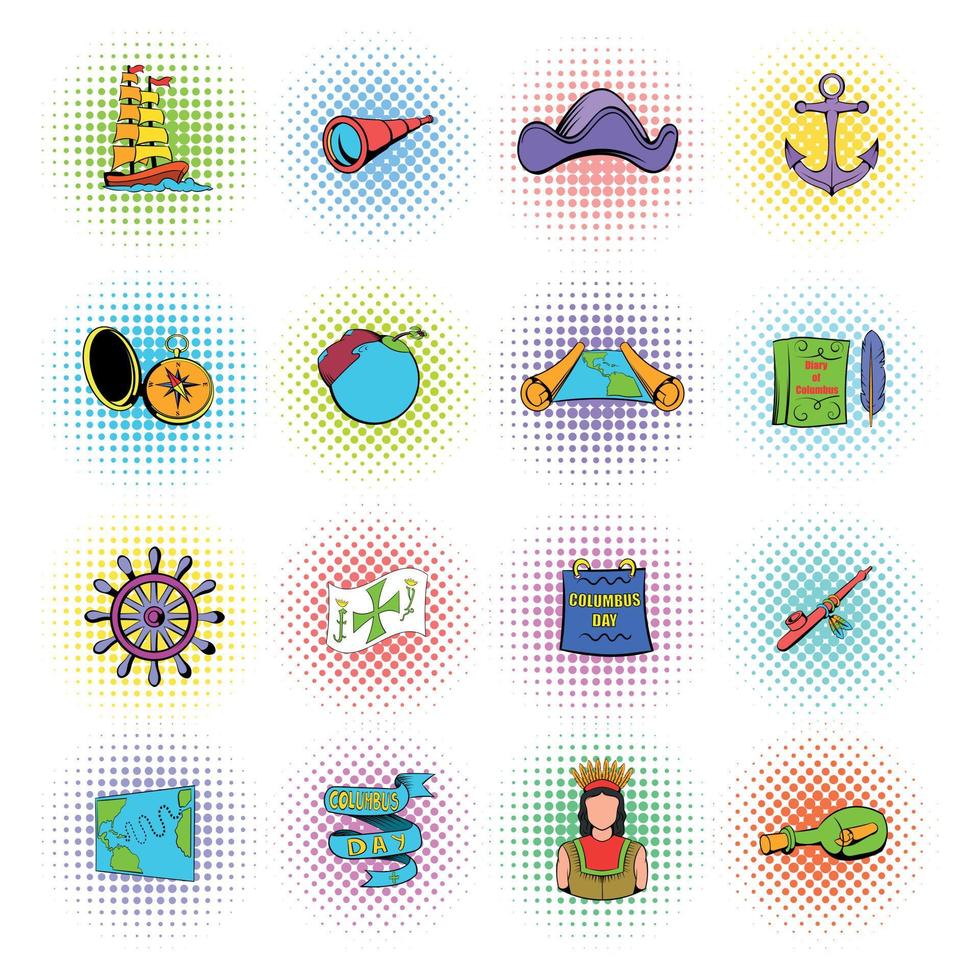 Columbus Day set icons vector