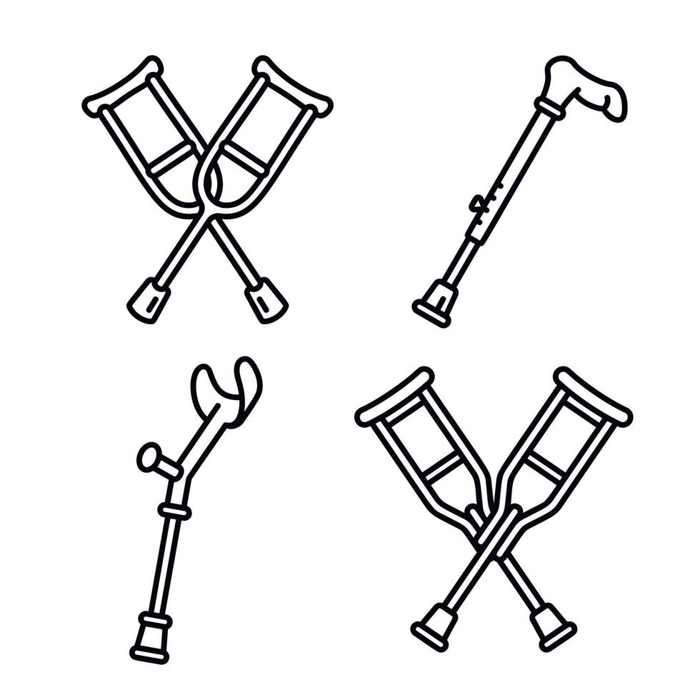 Crutches icon set, outline style vector