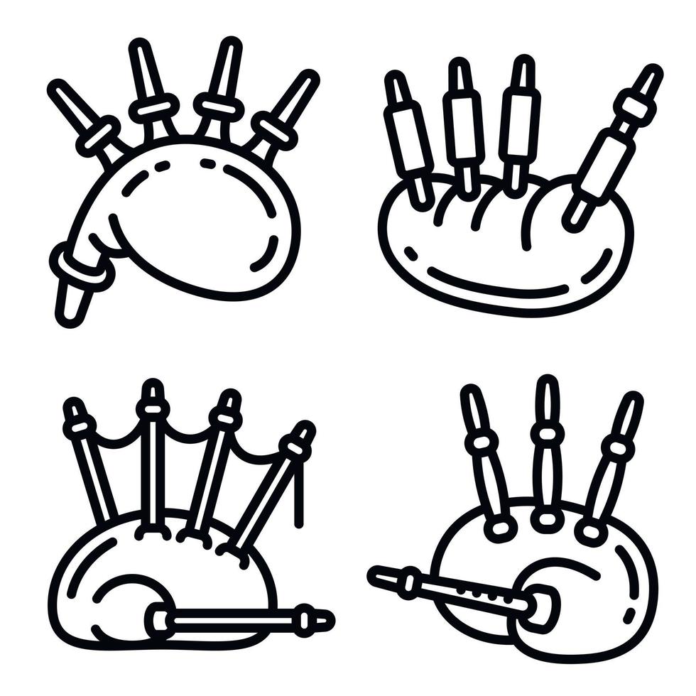 Bagpipes icons set, outline style vector