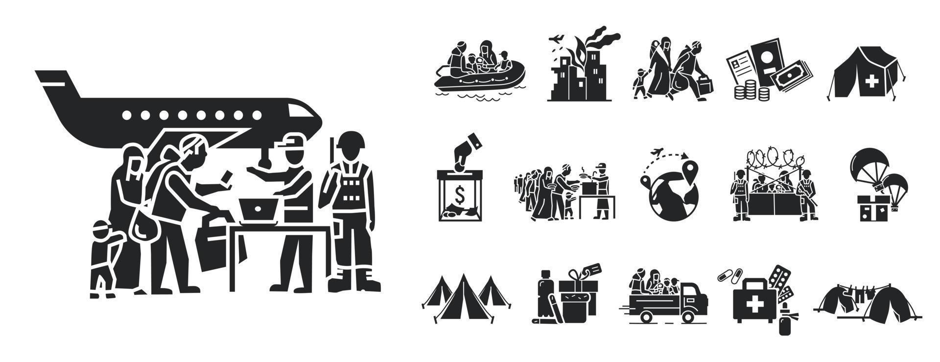 Migrant icon set, simple style vector