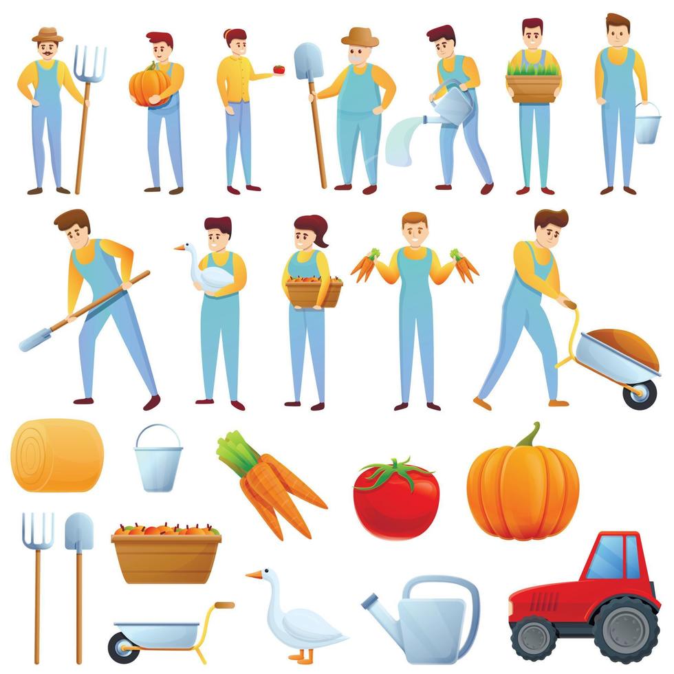 Agronomist icons set, cartoon style vector