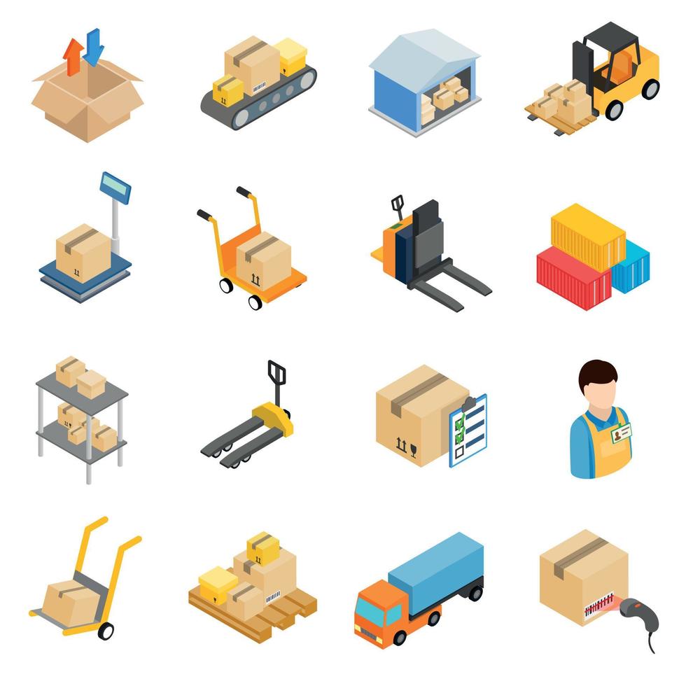 Warehouse logistic storage icons set vector