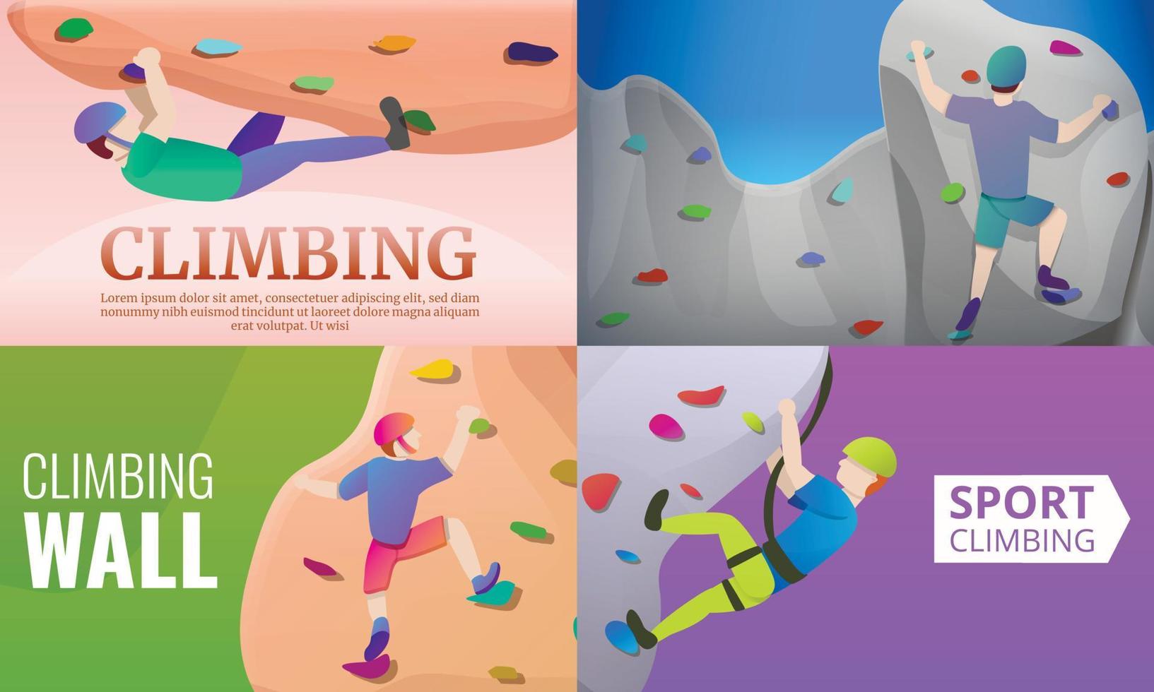 Sport climbing banner set, cartoon style vector