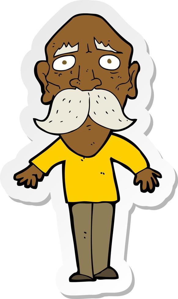 sticker of a cartoon sad old man vector