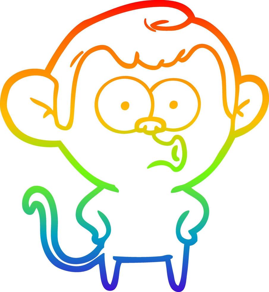 rainbow gradient line drawing cartoon surprised monkey vector