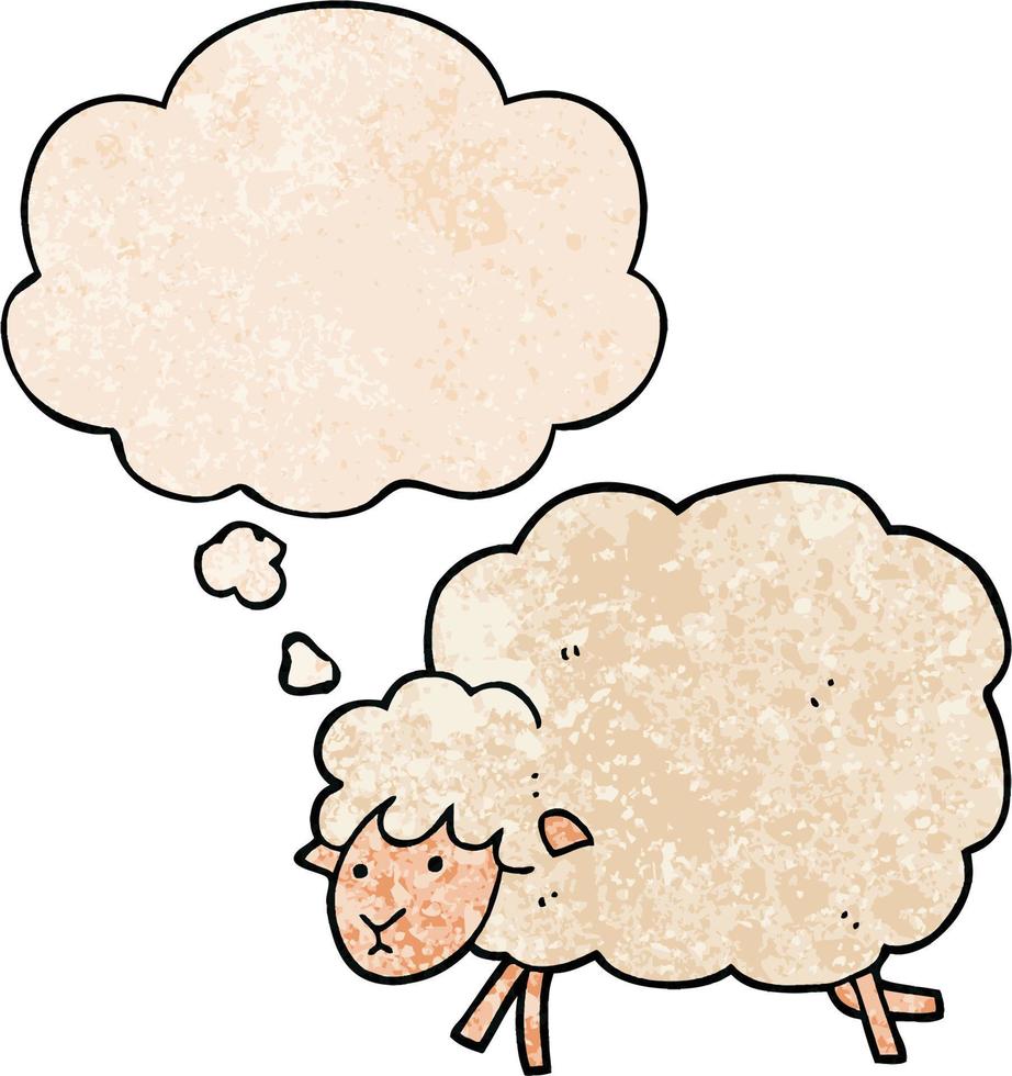 cartoon sheep and thought bubble in grunge texture pattern style vector