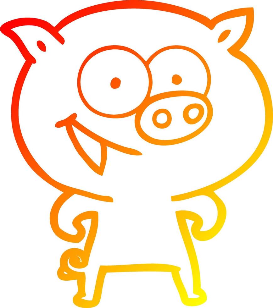 warm gradient line drawing cheerful pig cartoon vector