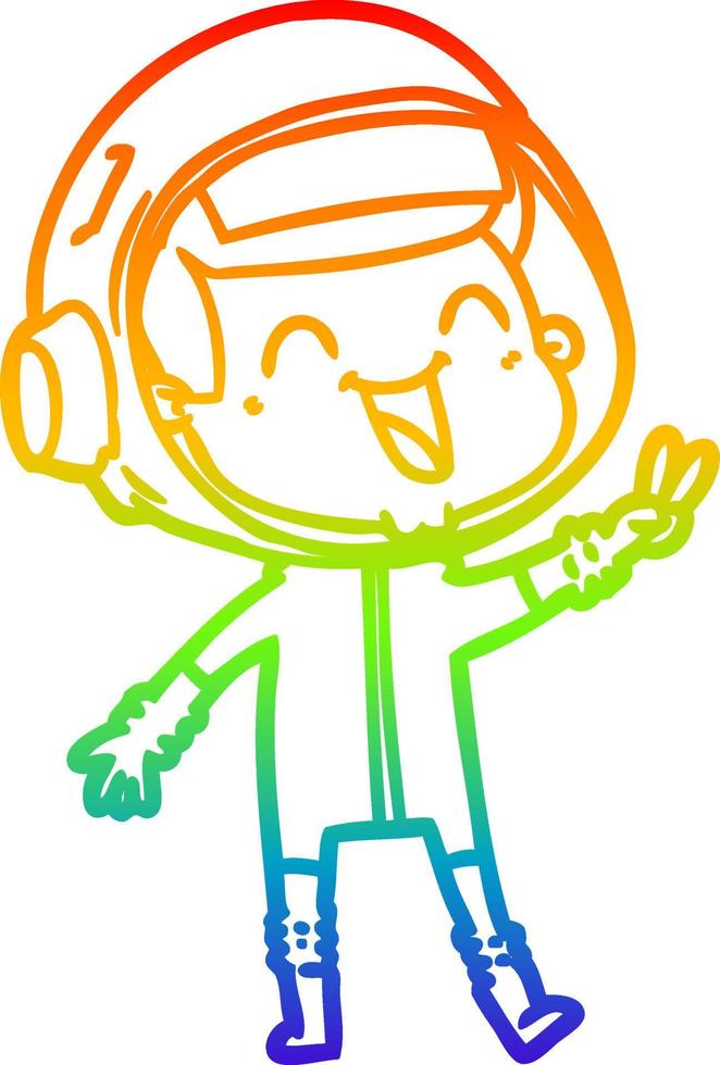 rainbow gradient line drawing happy cartoon astronaut vector