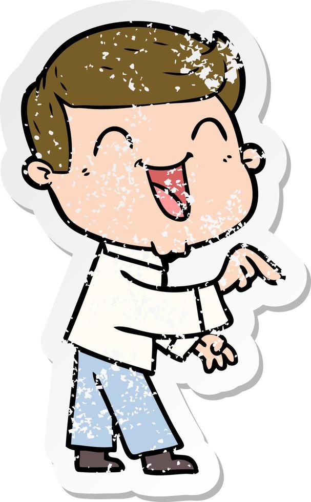distressed sticker of a cartoon man laughing vector