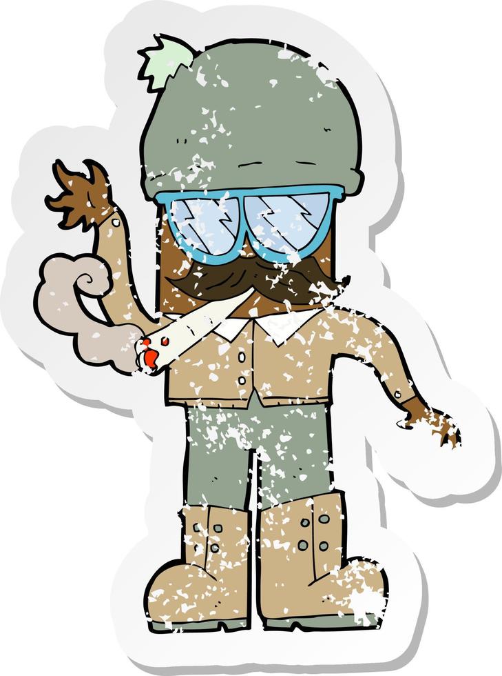 retro distressed sticker of a cartoon man smoking pot vector