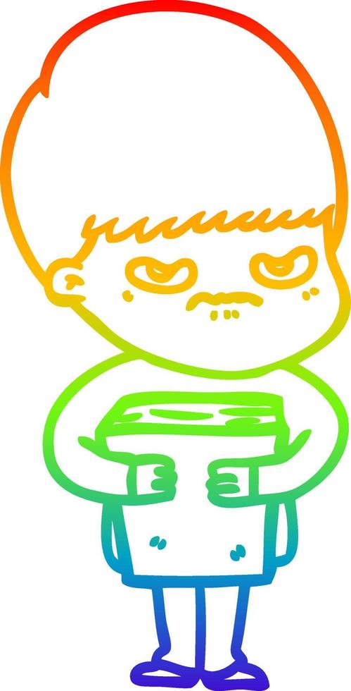 rainbow gradient line drawing annoyed cartoon boy vector