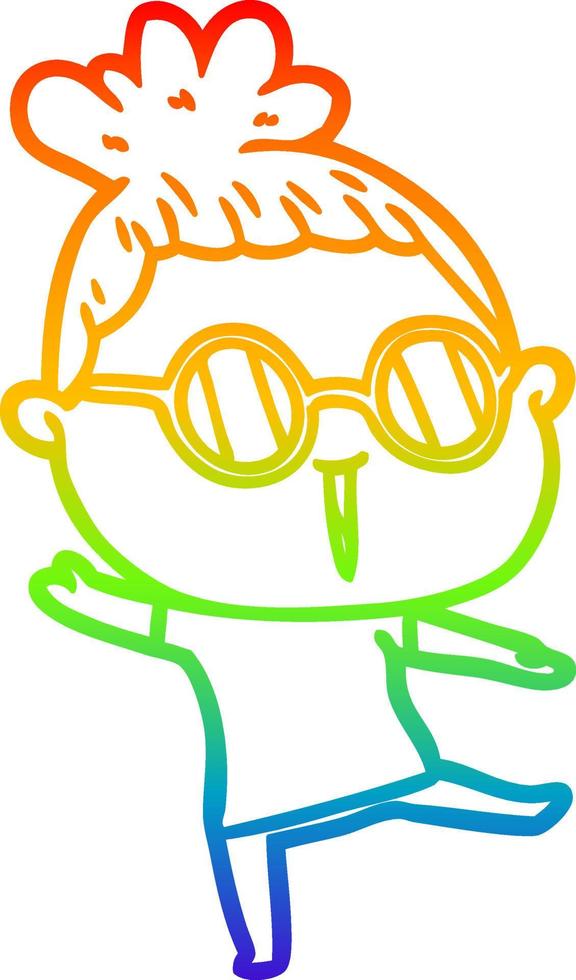 rainbow gradient line drawing cartoon woman wearing spectacles vector