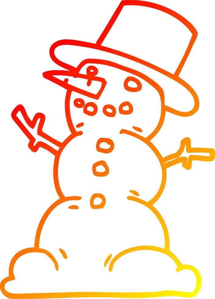 cálido gradiente línea dibujo dibujos animados muñeco de nieve vector